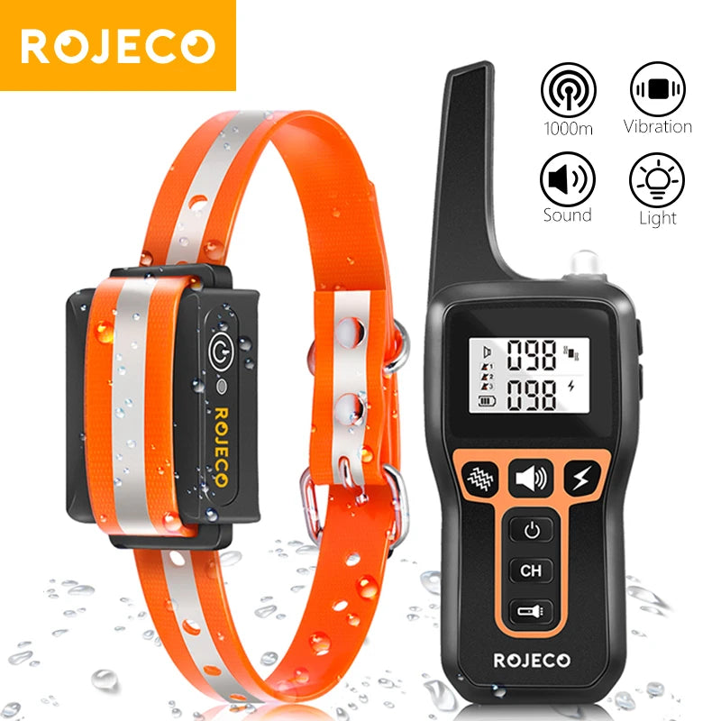 1000M Electric Dog Training Collar Remote Control Training Collar for Pet Rechargeable Dog Bark Control Stop Shock Collar
